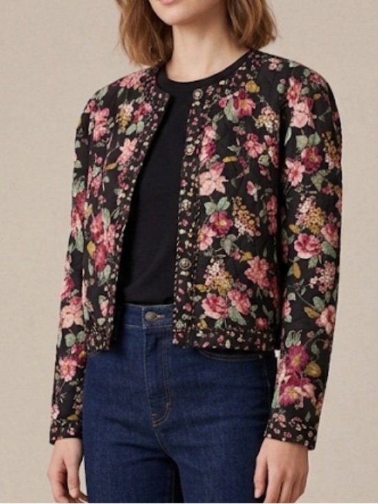 Jackets & Blazers - Vintage Floral‎ Quilted Bomber Jacket Black Pink Floral Size Medium